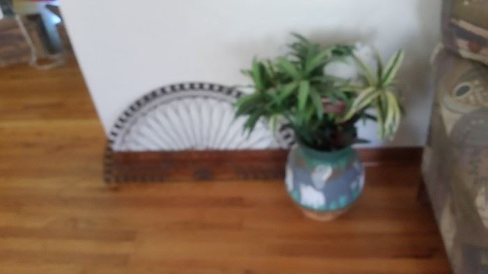 POTTERY WITH SILK PLANT AND WALL DECOR