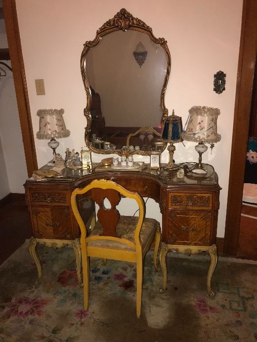 Matching antique Vanity, mirror and chair