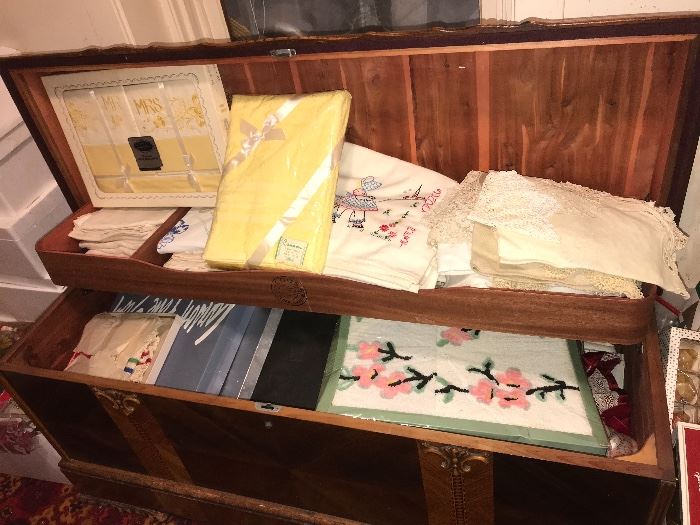 Vintage linens and trunk