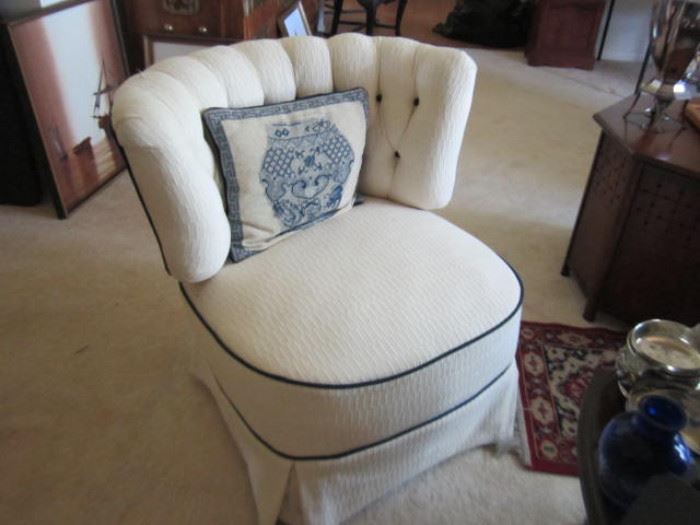 Pair of clean white upholstered occasional chairs