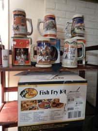 BEER STEINS & BASS PRO SHOPS FISH FRY KIT