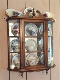 Curio Cabinet Wall Mount, Tea Cups by Royal Albert, Royal Vale, Nasco Japan, Shefford, Queen Anne, Royal Kent, Royal Addaly, Norway, Sweeden 