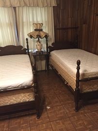 Antique Single Beds, Nightstand, Lamp