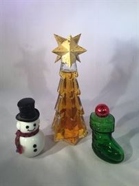 Vintage Assortment of Avon Collectors Bottles Christmas Tree, Snowman, Stocking