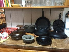 Assorted Cast Iron Skillets, Mocahete, Flatware