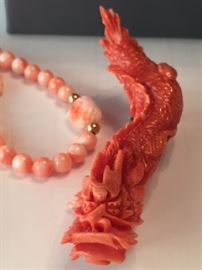 Rare Coral Carved Dragon Brooch