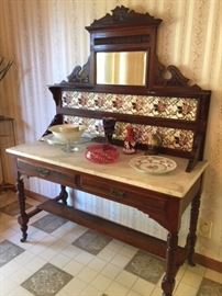 Marble Top Wash Stand with tile back