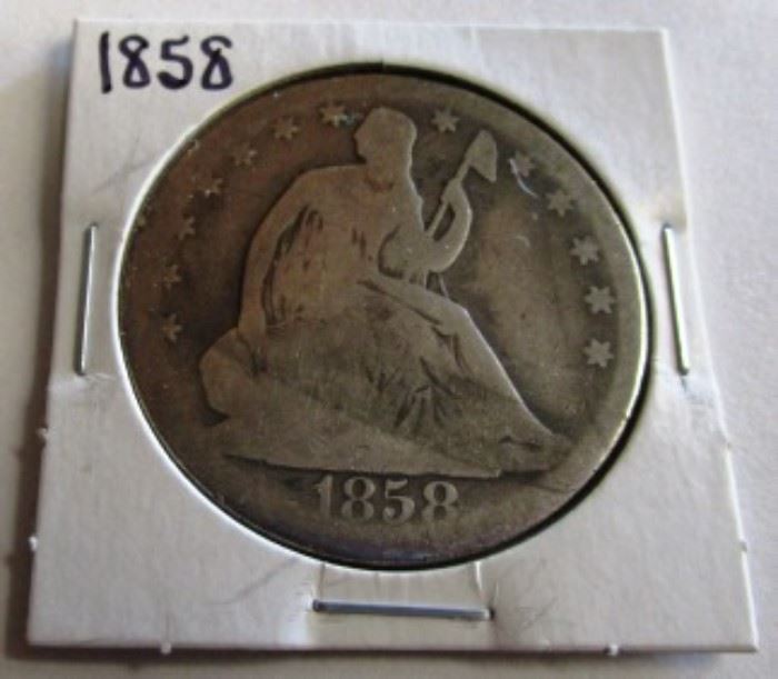 1858 Seated Liberty silver coin