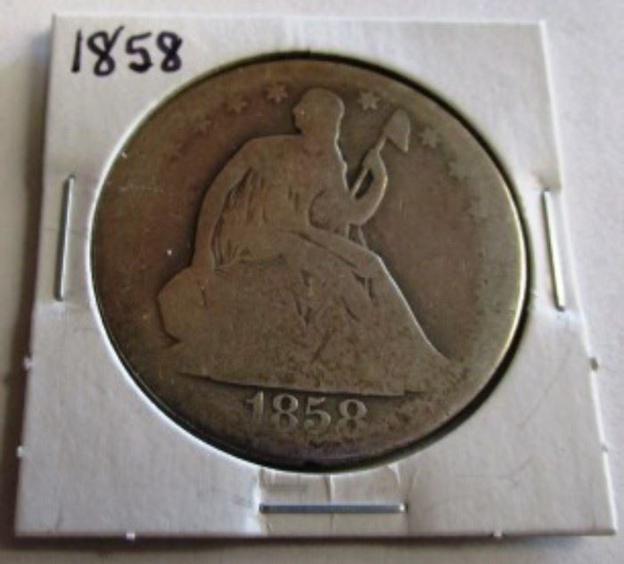 1858 Seated Liberty silver coin