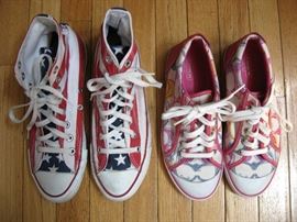 Men's high top Converse shoes and Women's Coach shoes