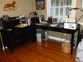 Desk, corner table, credenza & file cabinet (next photo)