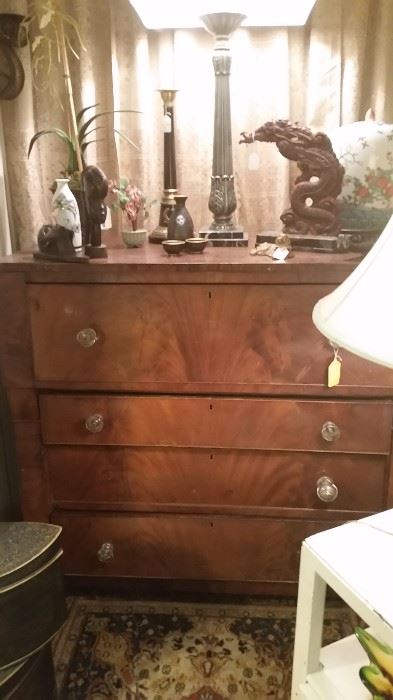 Period Empire Mahogany flame front 4 drawer chest