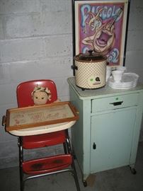 Vintage high chair and cabinet