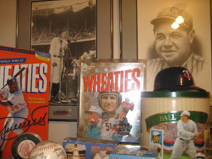 Framed Babe Ruth art, Wheaties boxes