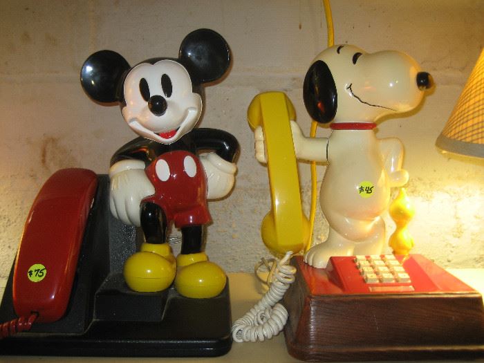 Mickey Mouse and Snoopy novelty phones