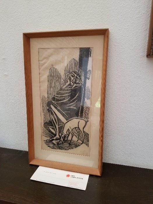 Original woodblock by important listed artist Axel Salto - comes with receipt from gallery - purchased in Copenhagen.  This artist is referred to as the "Father of Modernism."  