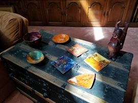 Nice selection of mid-century enamel pieces on brass