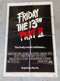 Friday the 13th Part 2...1 of the 36 Vintage Posters Available at this sale!! They are from the Victoria Theater on Caroline Street in Fredericksburg,Va. They were mailed to the theater ,to be displayed in the marquee. They were usually thrown away ,but a family member worked there & saved them!