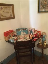 Vintage Christmas Items, Antique Corner Desk & Chair