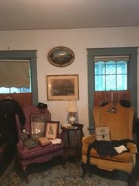 Antique Side Chairs,Antique Shoulder Head Doll,Antique Oak Table,Antique Framed Needlepoint,Antique Ladies Hats & Clothing, Civil War Prints! Some Fredericksburg , Va.,also Petersburg,etc...
