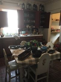 Antique Kitchen Table with 4 Chairs,Assorted Antique & Vintage Kitchen Items,etc..