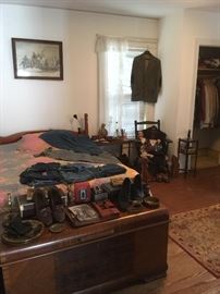 Men's Room. Antique Cedar Chest,Antique & Vintage Men's Items, Clothing, Suits, Pant's, Jacket's Jeans, etc...( Bed not for sale.)