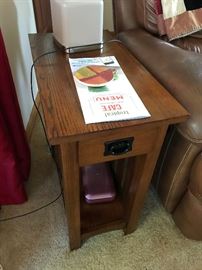 PAIR OF MISSION STYLE END TABLES AND MATCHING MEDIA STAND