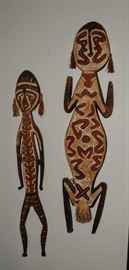 NEW GUINEA TRIBAL ART ~ SEPIK RIVER CARVED AND PAINTED ANCESTOR FIGURES APPROX 3' EACH&nbsp;