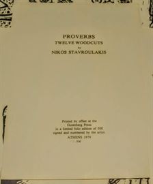 RARE "PROVERBS" 12 WOODCUTS BY NIKOS STAVROULAKIS  LIMITED TO 150 SETS. EACH WOODCUT IS SIGNED AND NUMBERED. 