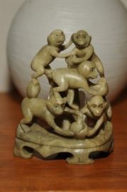 JADEITE CARVING OF MONKEYS  