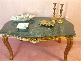 vintage marble top gold leaf coffee table