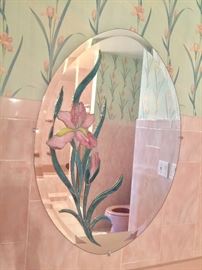 Vintage Stained Glass Oval Mirror
