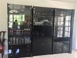 Black Laquer 3pc Lighted Display Cabinets