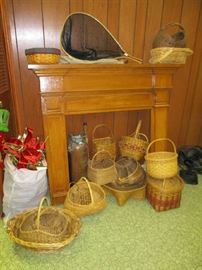 FIREPLACE MANTLE, HAND MADE BASKETS