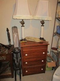 SMALL DRESSER, LAMPS