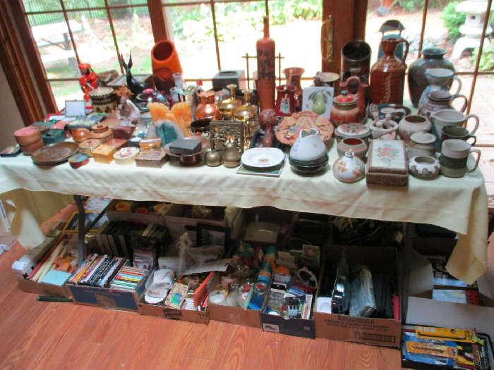 POTTERY, METALS, CANDLES, WOOD BOXES, OFFICE