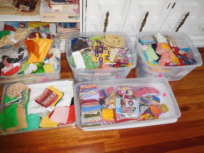 Bins of quilting supplies