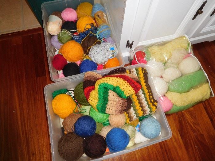 Many bins of yarn