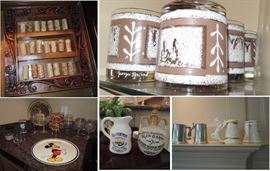 Bar items - vintage glasses, scotch, Disney, Coca Cola