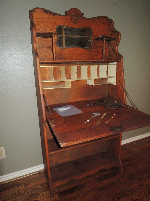 Larkin tiger oak drop front secretary desk bookshelf