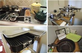 Kitchen Pots Pans. Wagner Ware and Le Creuset