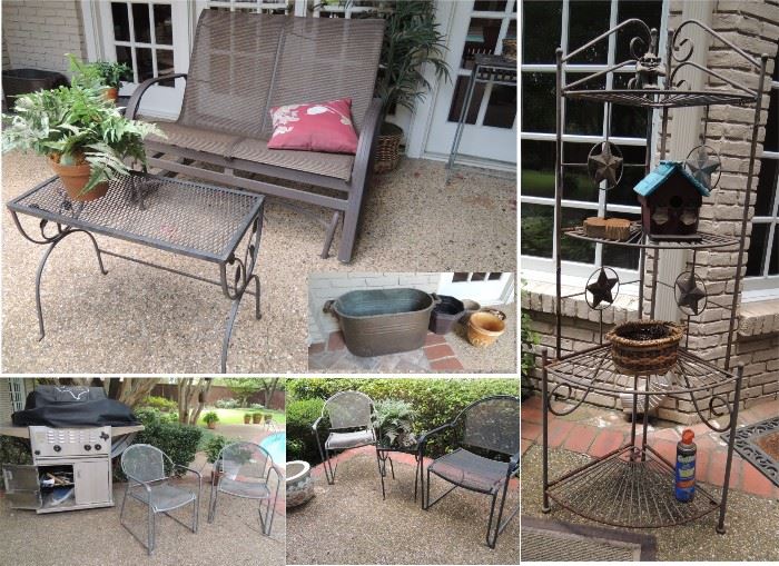 Patio glider, chairs tables