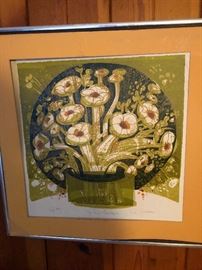 Mid century modern hand pulled limited edition Serigraph. David   Weidman. Flower Fantasie