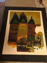 Mid century modern hand pulled limited edition signed Serigraph. “Cannery” by David Weidmann