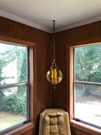 Amber glass mid century hanging glass latern. 