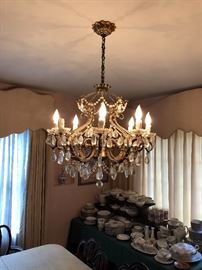 1950's brass and crystal chandelier
