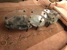 Hollywood regency modular glass and mirror coffee table