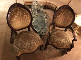 Beautiful Palour Chairs.  One arm needs a little doctoring.