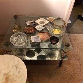 Hollywood Regency Large Square Mirror and Glass Coffee Table