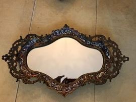 Large Italian Brass and Cloisonee Ormolu Dresser Vanity Mirror Tray